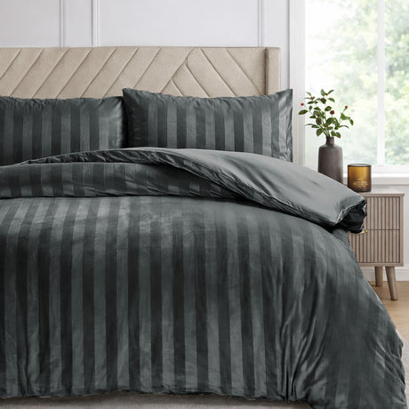 Velosso Oslo Luxury Velvet Stripe Duvet Cover and Pillowcase Set