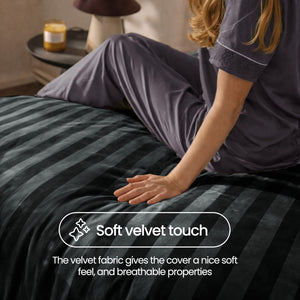 Velosso Oslo Luxury Velvet Stripe Duvet Cover and Pillowcase Set