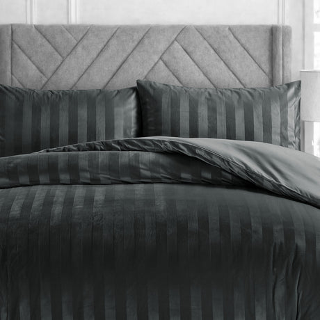 Velosso Oslo Luxury Velvet Stripe Duvet Cover and Pillowcase Set