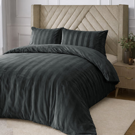 Velosso Oslo Luxury Velvet Stripe Duvet Cover and Pillowcase Set