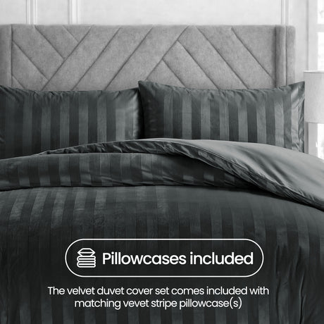 Velosso Oslo Luxury Velvet Stripe Duvet Cover and Pillowcase Set