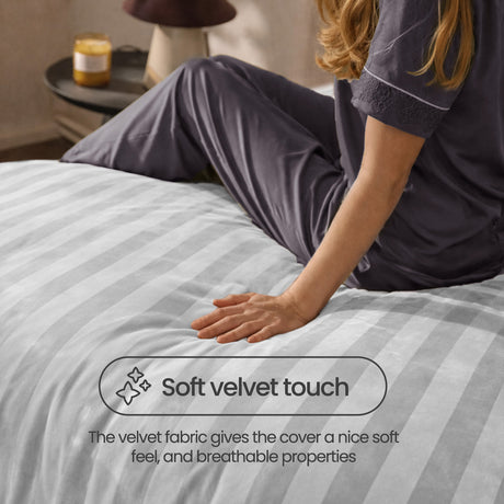 Velosso Oslo Luxury Velvet Stripe Duvet Cover and Pillowcase Set