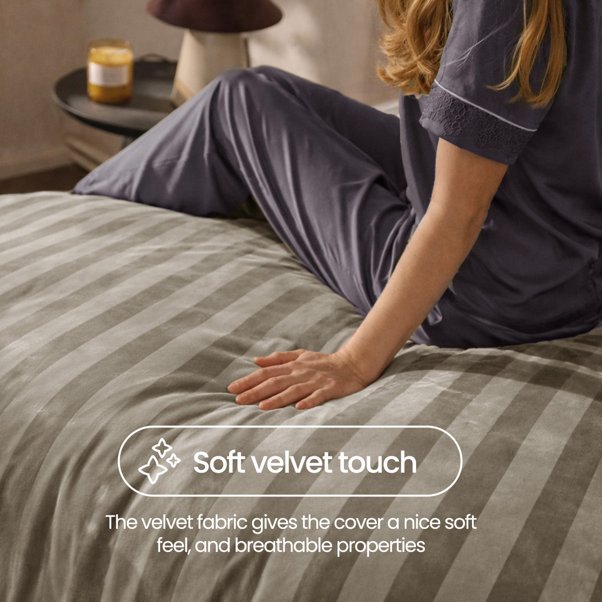 Velosso Oslo Luxury Velvet Stripe Duvet Cover and Pillowcase Set