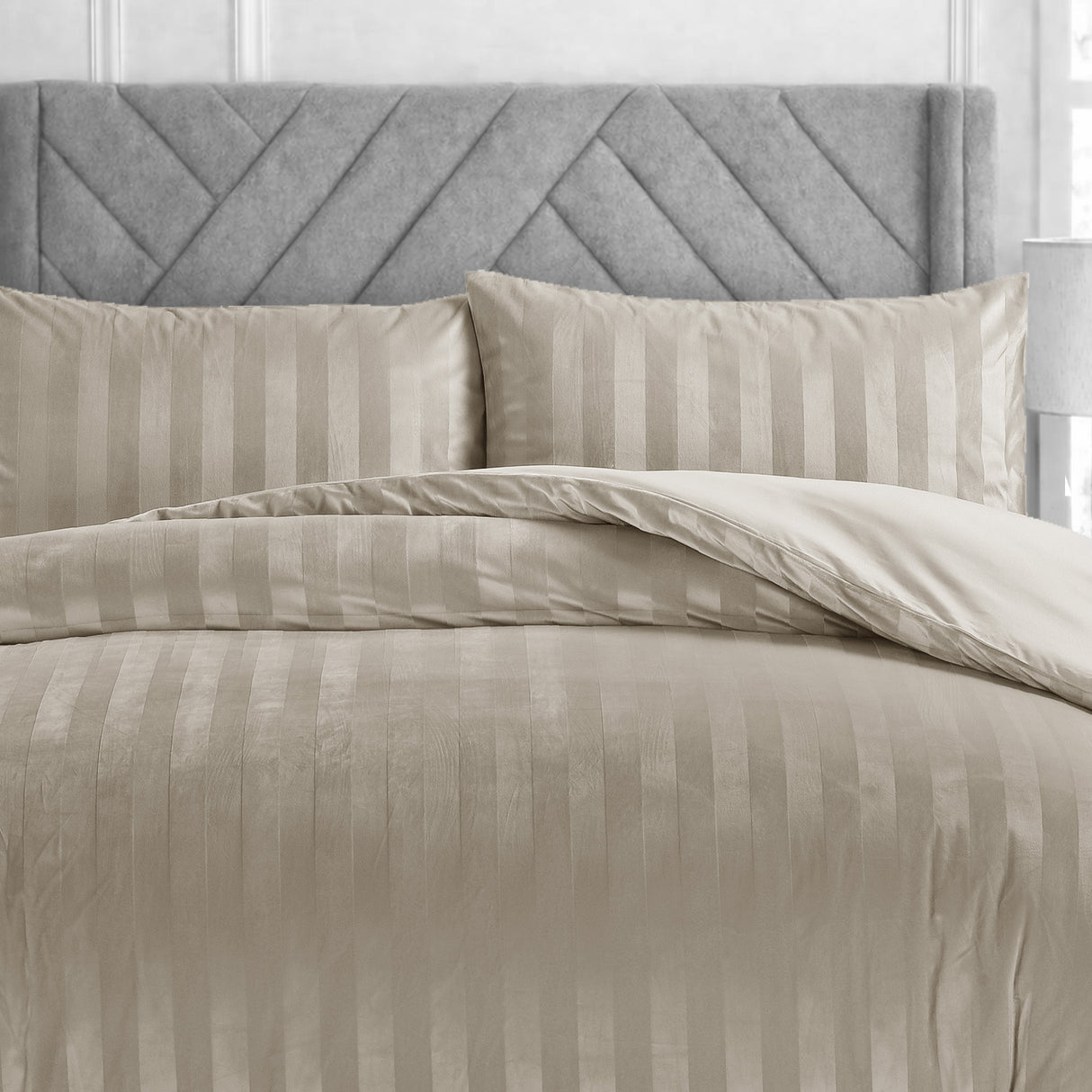 Velosso Oslo Luxury Velvet Stripe Duvet Cover and Pillowcase Set