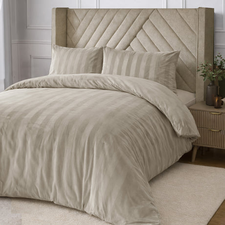 Velosso Oslo Luxury Velvet Stripe Duvet Cover and Pillowcase Set