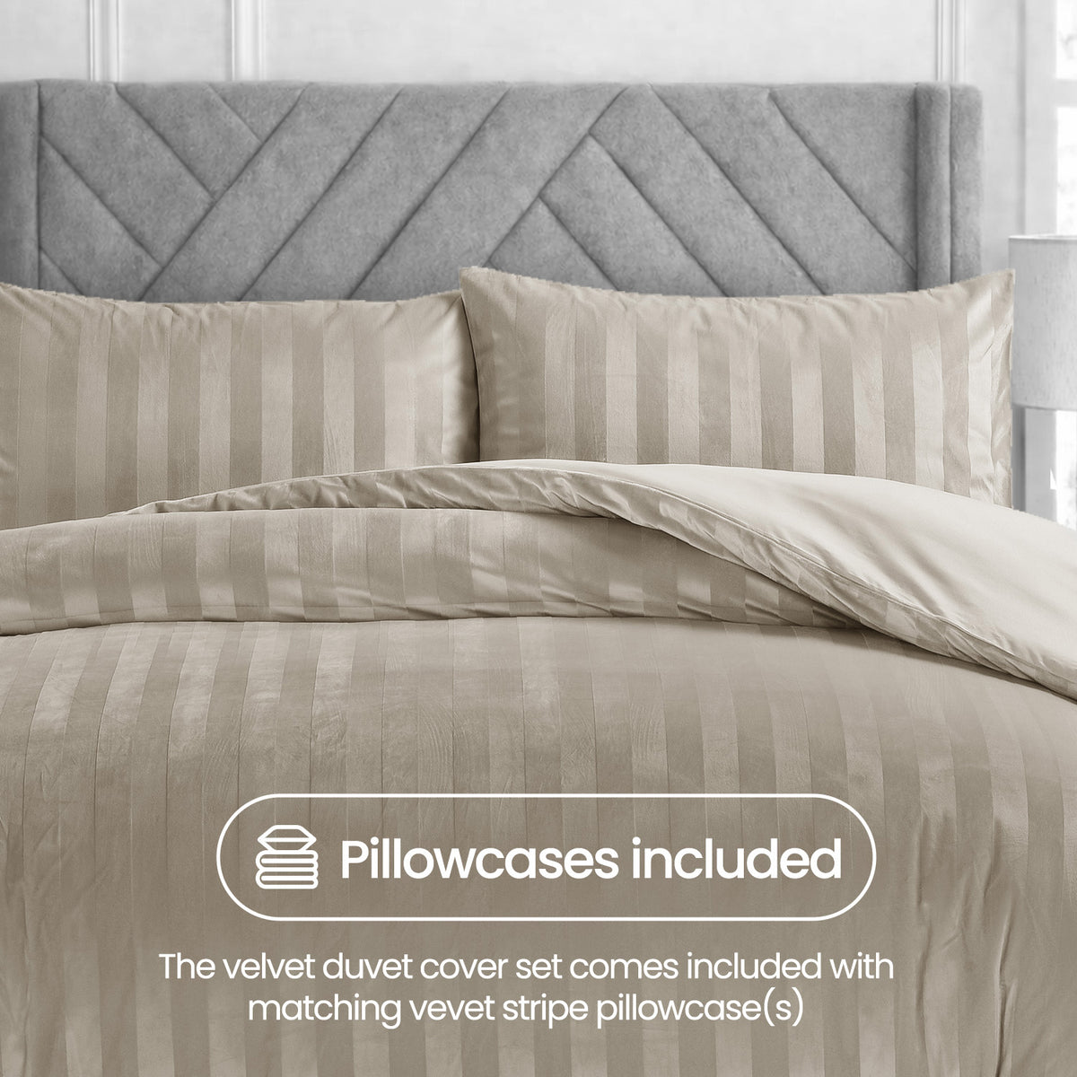 Velosso Oslo Luxury Velvet Stripe Duvet Cover and Pillowcase Set
