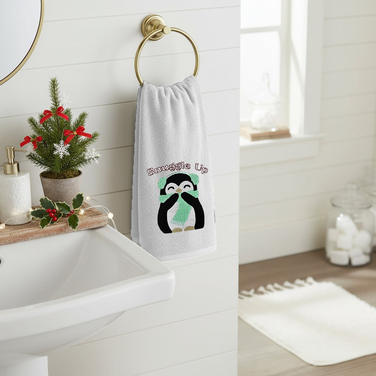 Velosso Penguins Snuggle 2 Pack Christmas Cotton Hand Towels