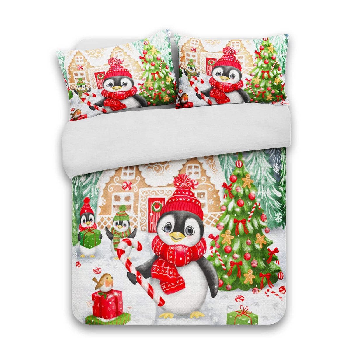 Velosso Sweet Penguin Candy Cane Duvet Cover and Pillowcase Set