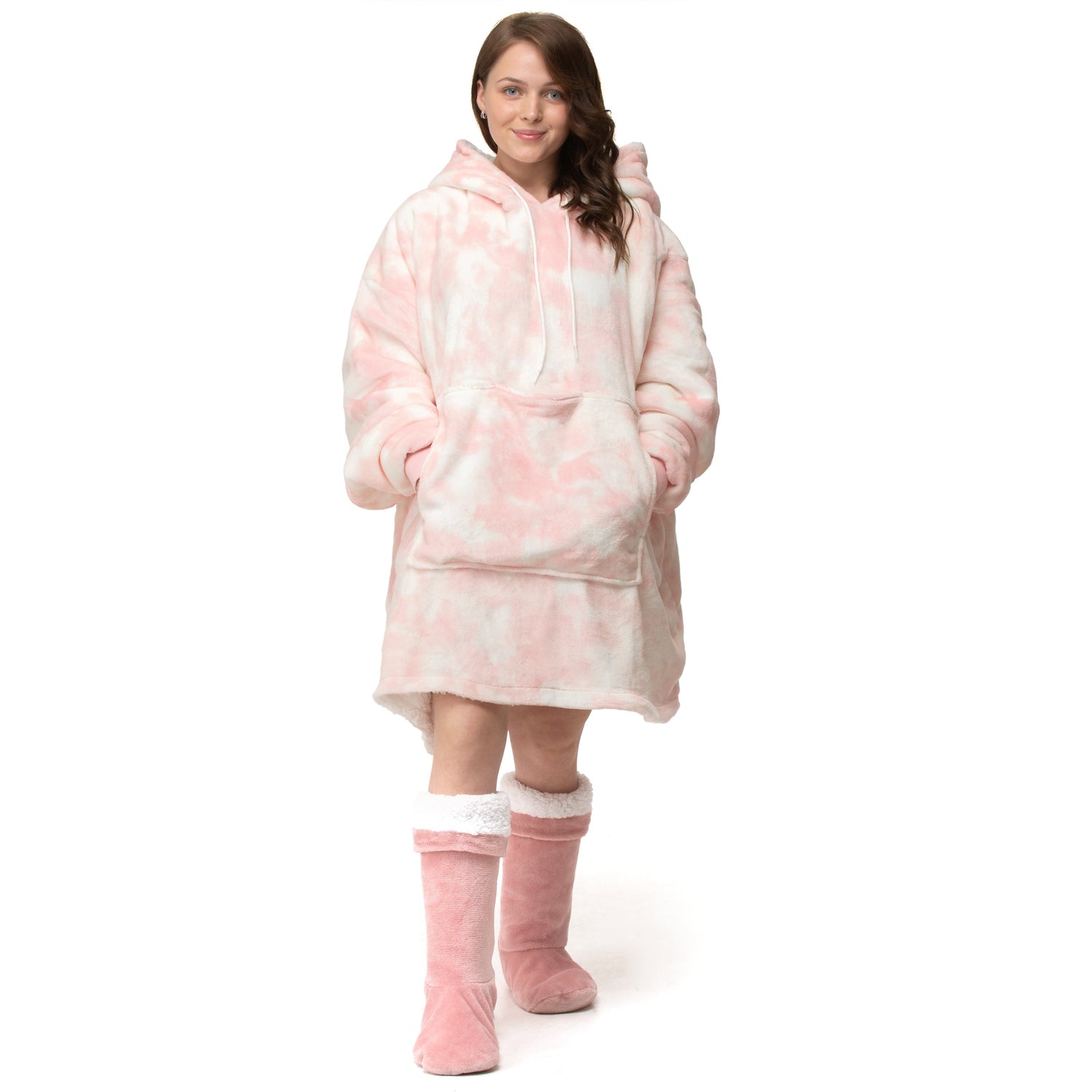 Velosso Tie Dye Sherpa Lined Oversized Hoodie Blanket