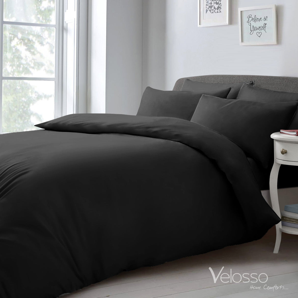 Velosso Microfibre Plain Duvet Cover & Pillowcase Set