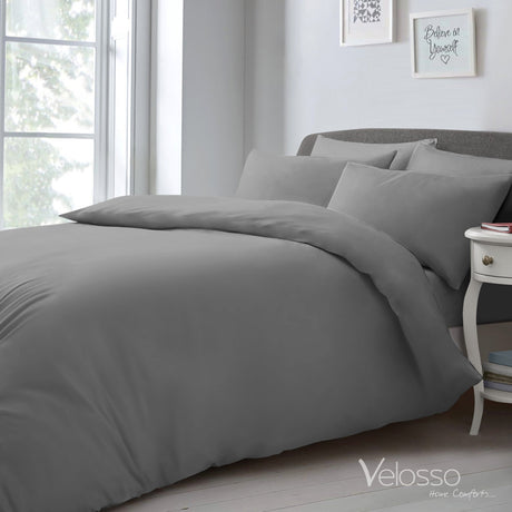 Velosso Microfibre Plain Duvet Cover & Pillowcase Set