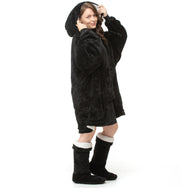 Velosso Plain Flannel Sherpa Lined Oversize Hoodie Blanket