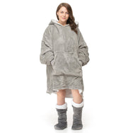 Velosso Plain Flannel Sherpa Lined Oversize Hoodie Blanket