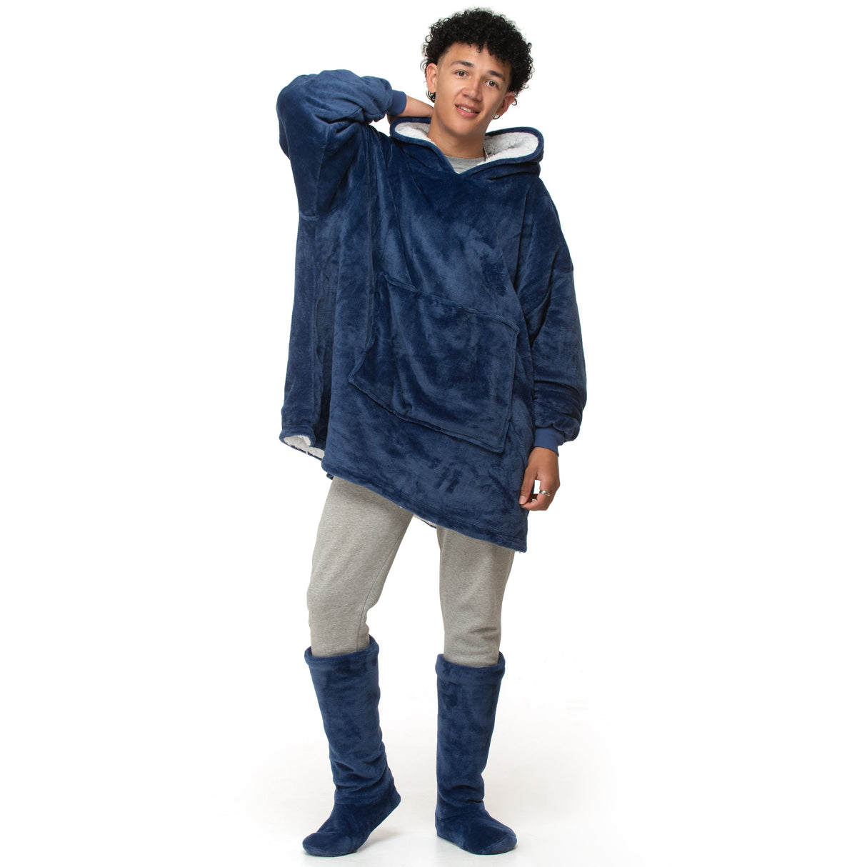 Velosso Plain Flannel Sherpa Lined Oversize Hoodie Blanket