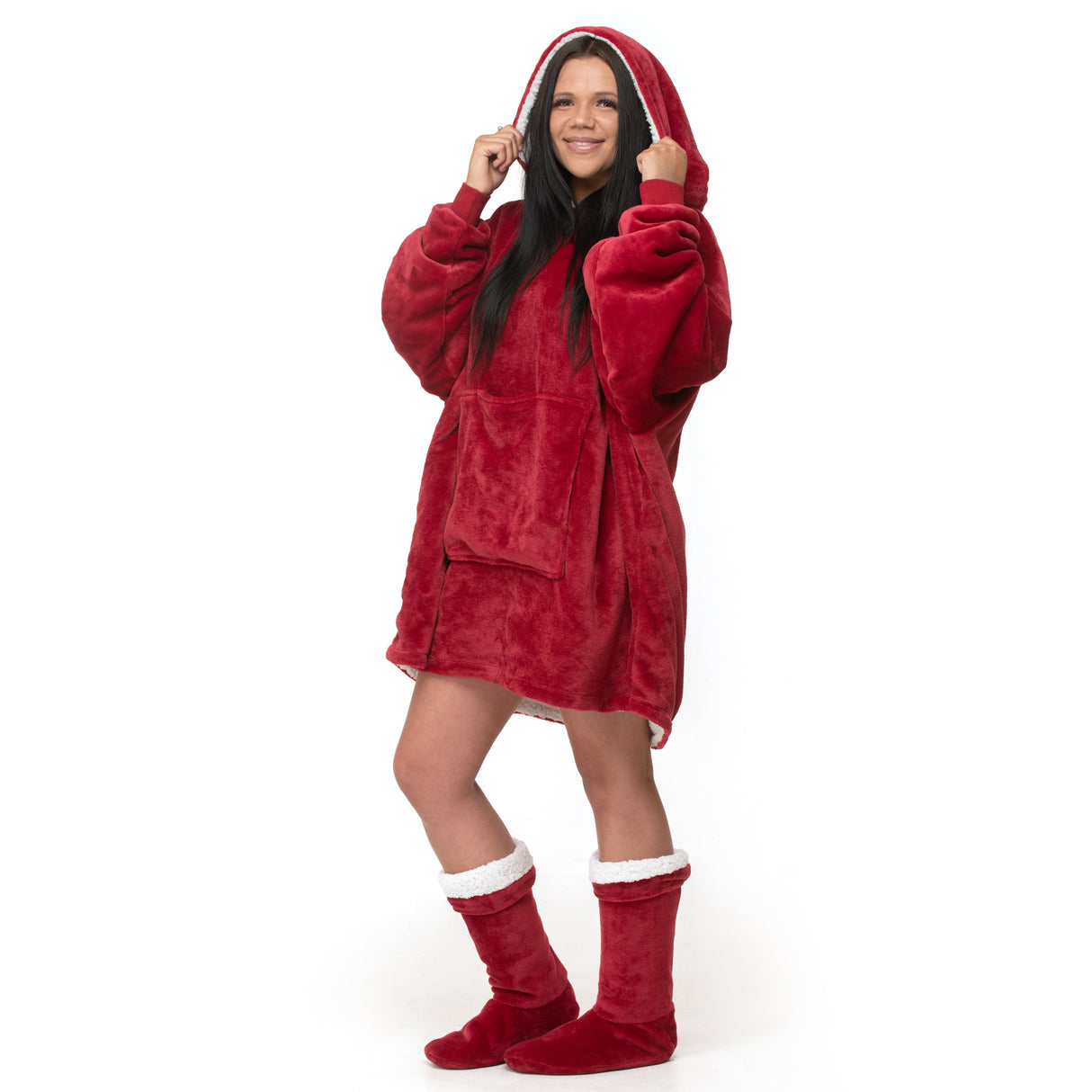 Velosso Plain Flannel Sherpa Lined Oversize Hoodie Blanket