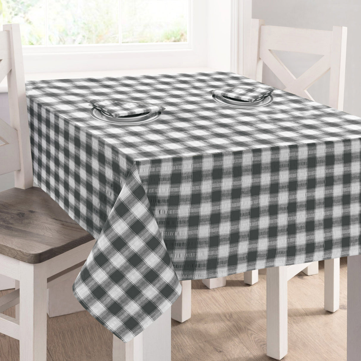 Kitchen Trends Seersucker Gingham Check 100% Cotton Tablecloth