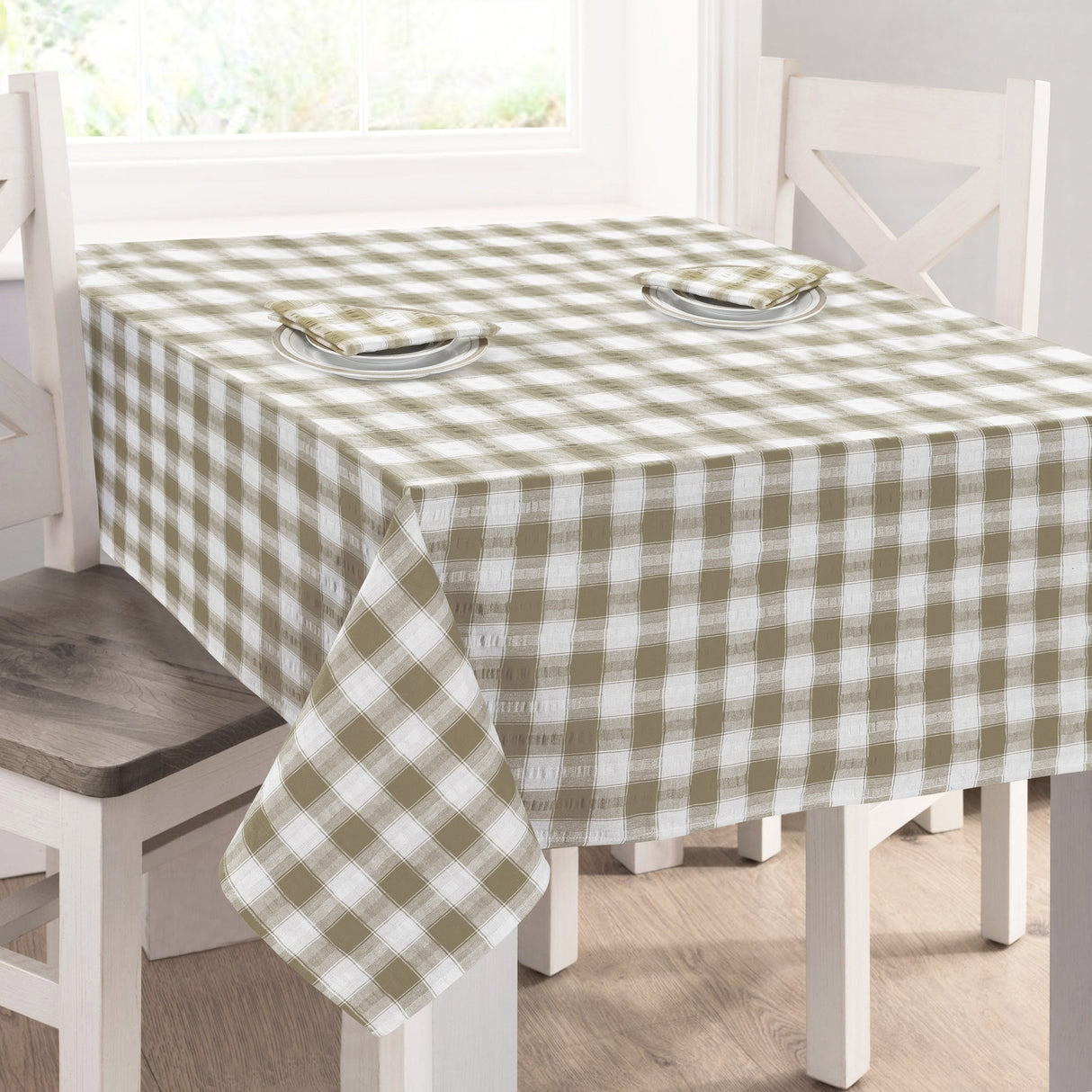 Kitchen Trends Seersucker Gingham Check 100% Cotton Tablecloth
