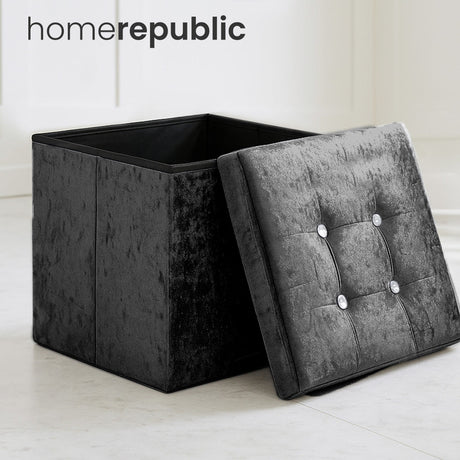 Home Republic Foldable Crushed Velvet Storage Ottoman