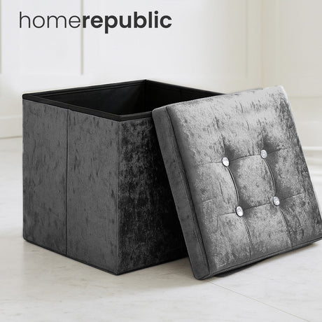 Home Republic Foldable Crushed Velvet Storage Ottoman