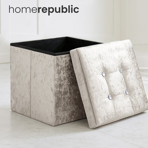 Home Republic Foldable Crushed Velvet Storage Ottoman