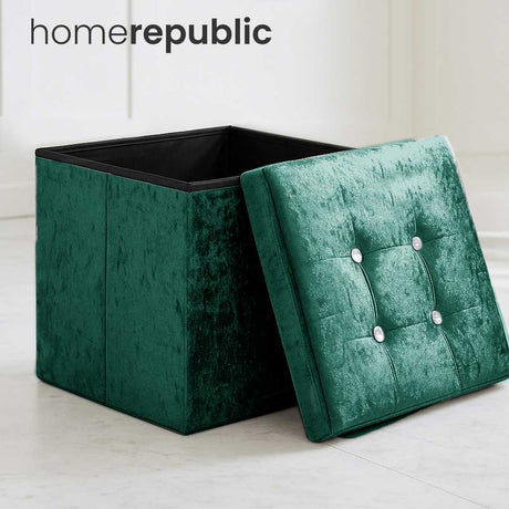 Home Republic Foldable Crushed Velvet Storage Ottoman