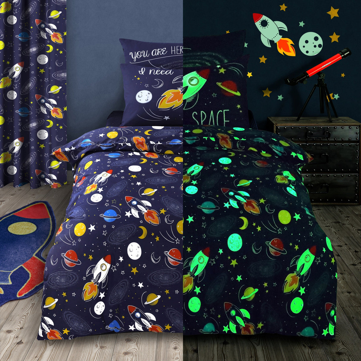 Velosso Space Glow In Dark Duvet Cover & Pillowcase Set
