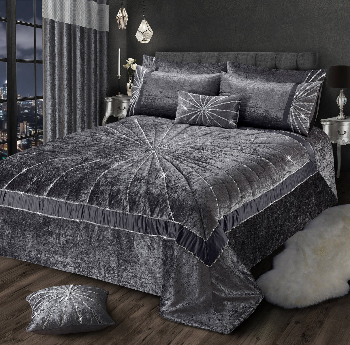 Intimates Starburst Crushed Velvet Diamante Bedspread