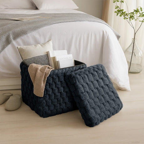 Home Republic Chunky Popcorn Faux Rabbit Fur Storage Ottoman