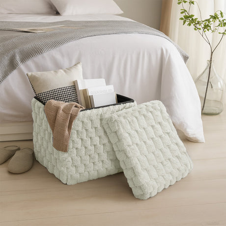 Home Republic Chunky Popcorn Faux Rabbit Fur Storage Ottoman