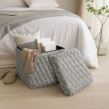 Home Republic Chunky Popcorn Faux Rabbit Fur Storage Ottoman