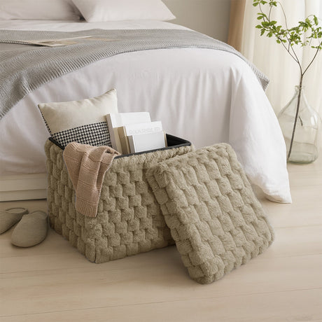 Home Republic Chunky Popcorn Faux Rabbit Fur Storage Ottoman