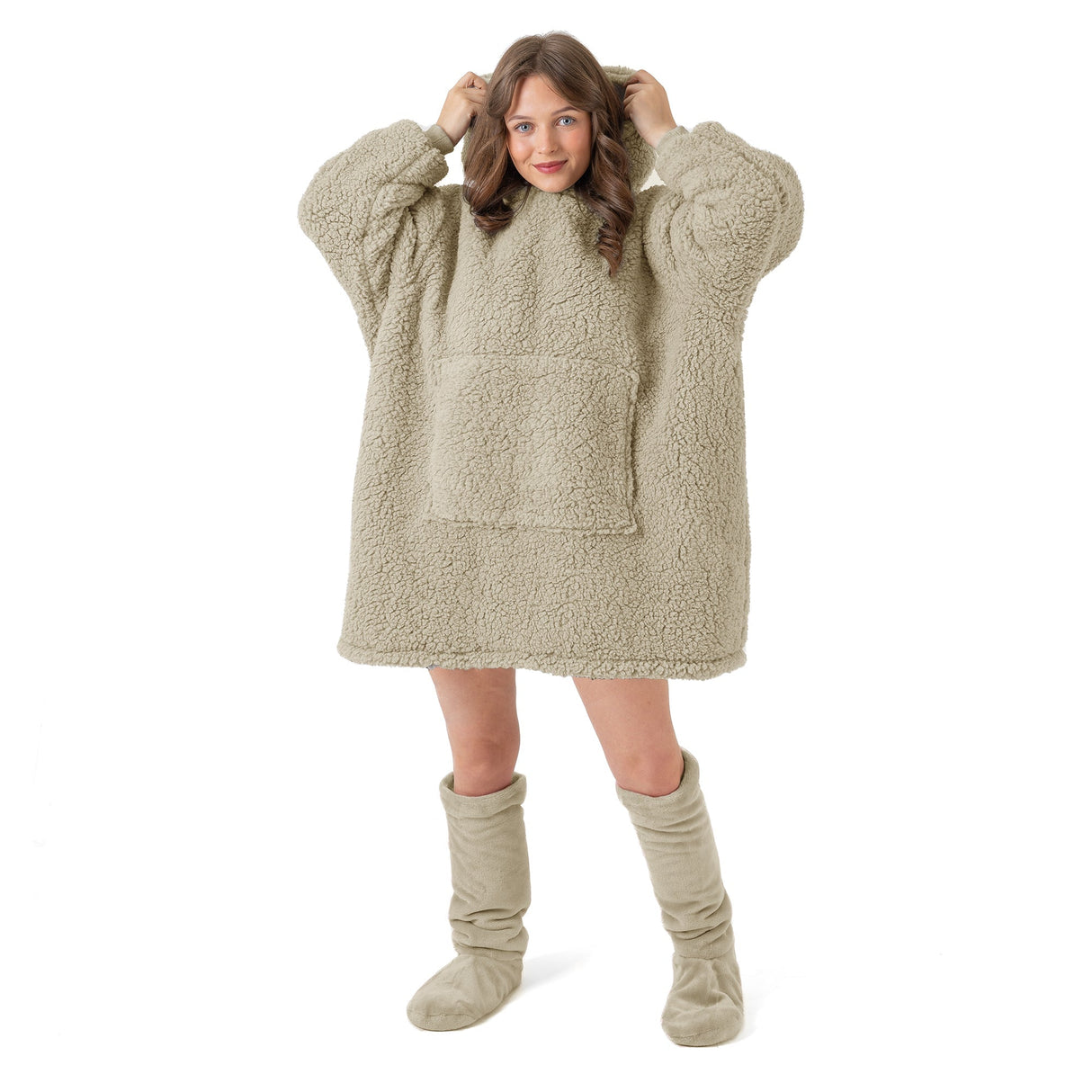 Velosso Teddy Fleece Sherpa Lined Oversized Hoodie Blanket