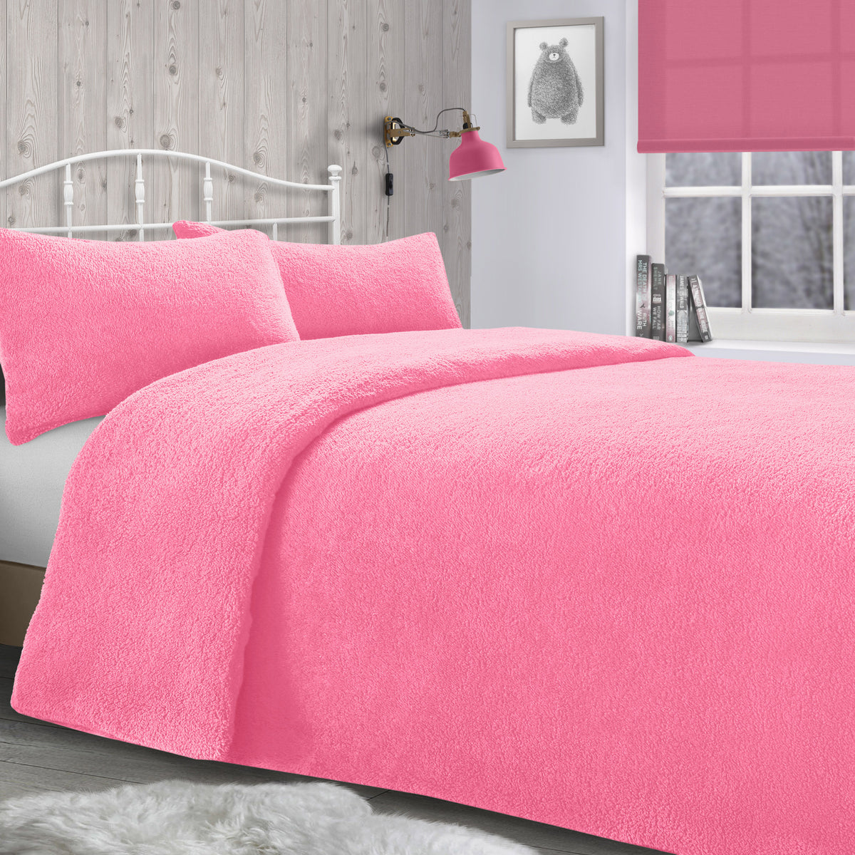 Velosso Plain Teddy Fleece Duvet Cover And Pillowcase Set