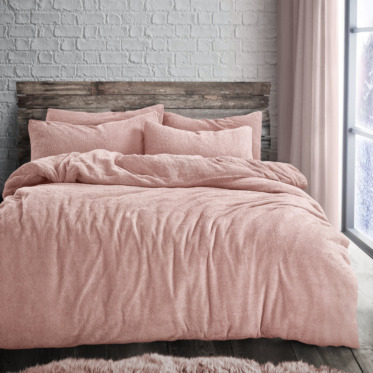 Velosso Plain Teddy Fleece Duvet Cover and Pillowcase Set