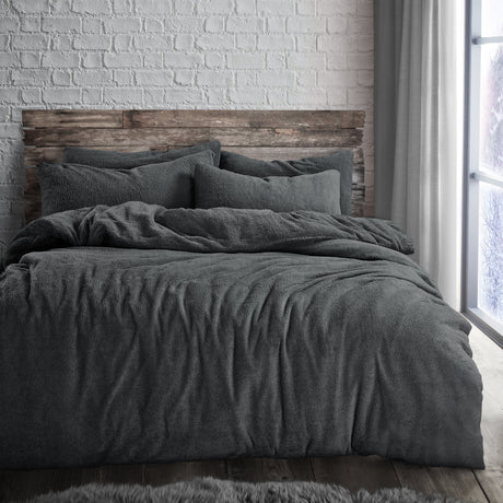 Velosso Plain Teddy Fleece Duvet Cover and Pillowcase Set