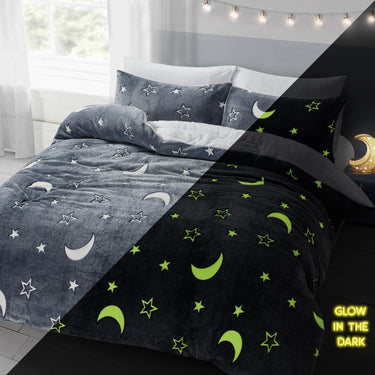 Glow In The Dark Teddy Moon & Stars Duvet Cover & Pillowcase Set