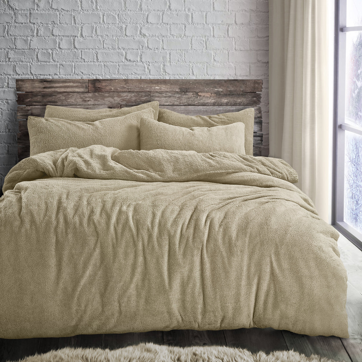 Velosso Plain Teddy Fleece Duvet Cover and Pillowcase Set