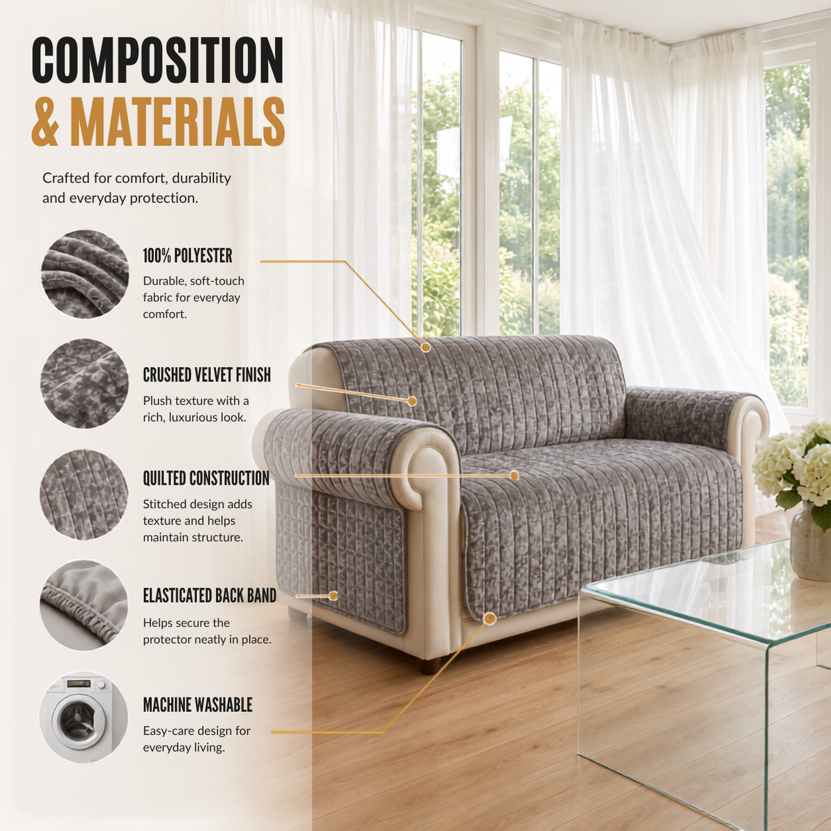 Home Republic Crushed Velvet Sofa Protector
