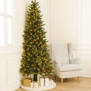 Half Christmas Tree with LED Lights and Berries