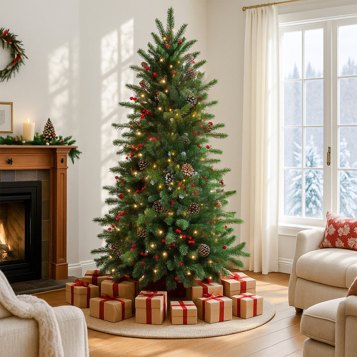 Home Republic Decorated Christmas Tree With Acorns And Berries