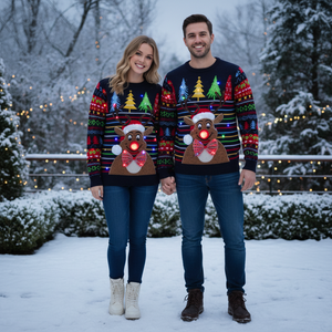 Velosso Fun Christmas Light Up Reindeer Stripe Jumper