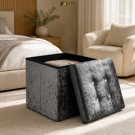 Home Republic Foldable Crushed Velvet Storage Ottoman