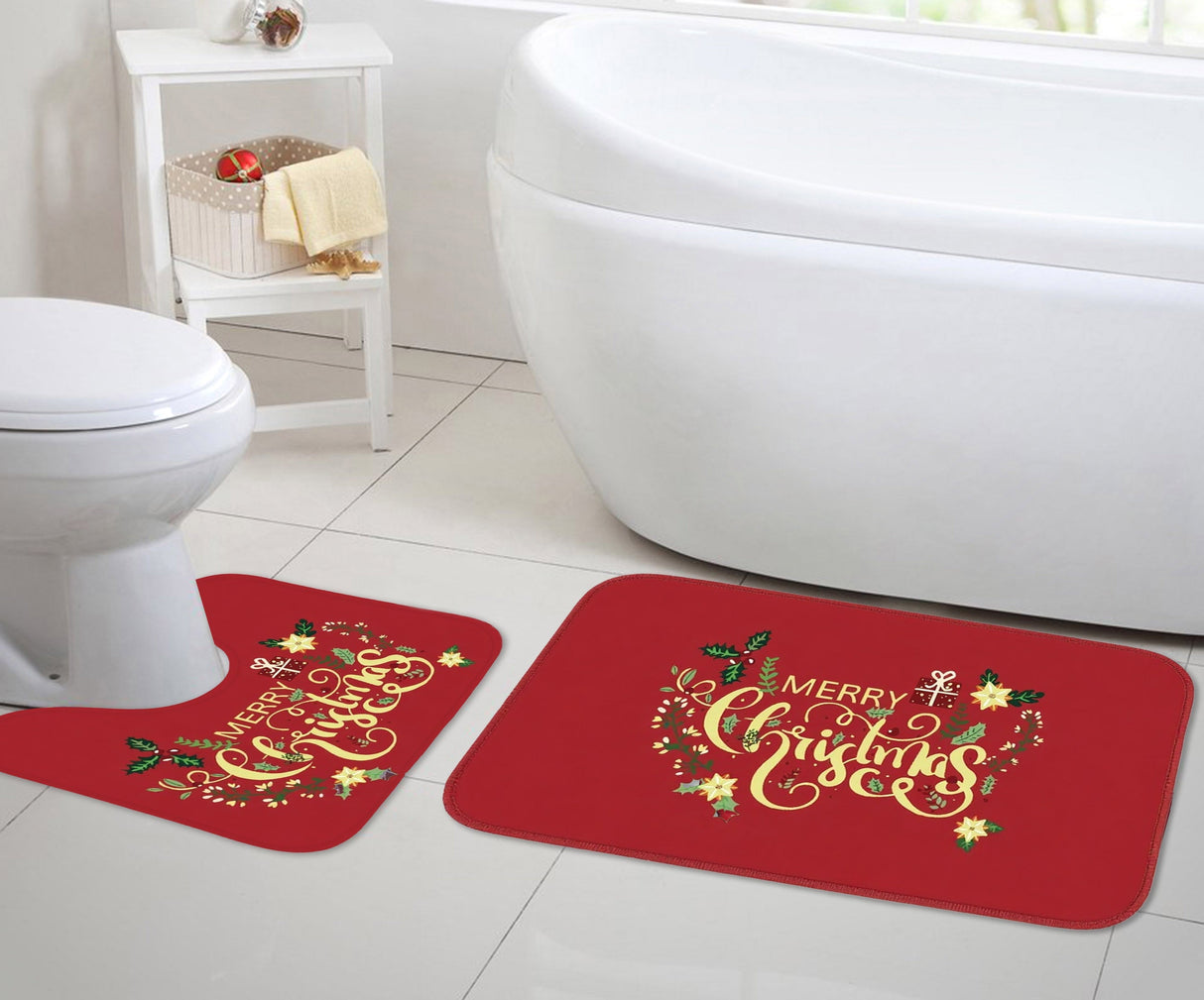 Velosso 2 Piece Christmas Memory Foam Bath and Pedestal Mat Set