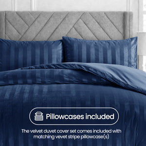 Velosso Oslo Luxury Velvet Stripe Duvet Cover and Pillowcase Set