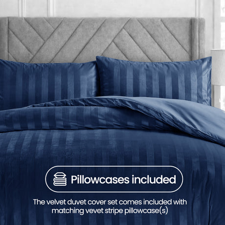 Velosso Oslo Luxury Velvet Stripe Duvet Cover and Pillowcase Set