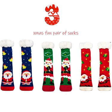 3 Pack Cosy Christmas Fleece Lined Socks