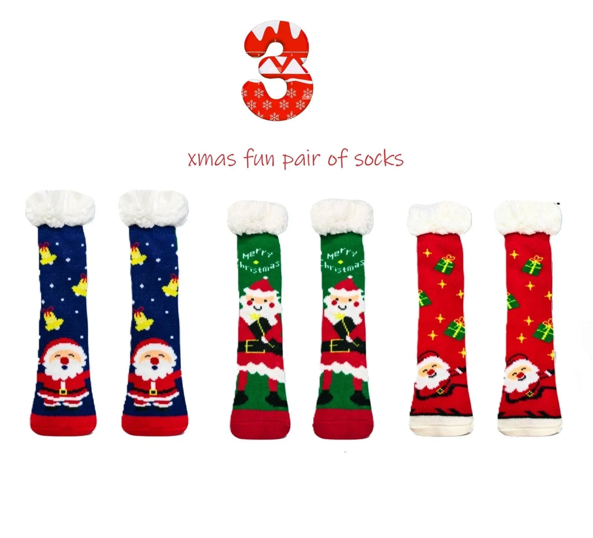 Velosso 3 Pack Cosy Christmas Sherpa Lined Socks