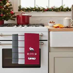 Velosso Santas Little Helper 3 Pack Cotton Christmas Embroidered Tea Towels