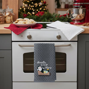 Velosso Santa Stop 3 Pack Cotton Christmas Embroidered Tea Towels