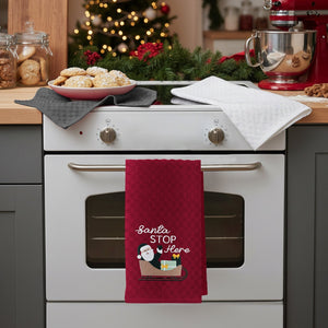Velosso Santa Stop 3 Pack Cotton Christmas Embroidered Tea Towels